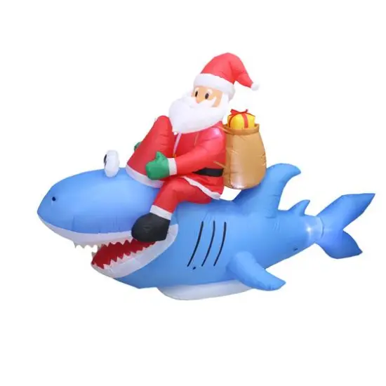9ft. Inflatable Christmas Santa Riding Shark {4}