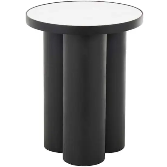 19.75" Black Metal Side End Accent Table with White Marble Tabletop {1}