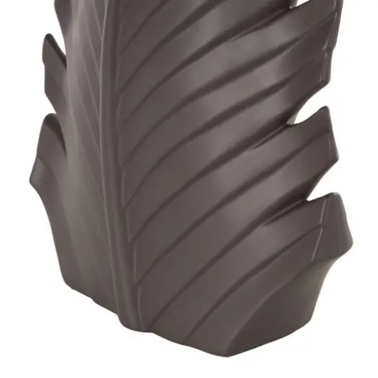 17" Black Ceramic Palm Leaf Decorative Vase {6}