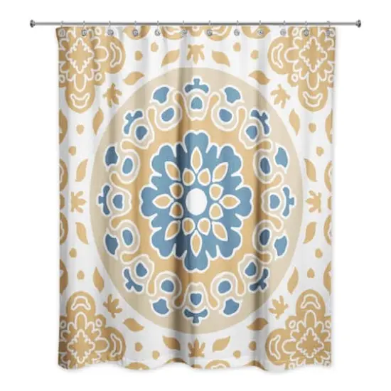 Blue and Yellow Mandala 71" x 74" Shower Curtain {1}