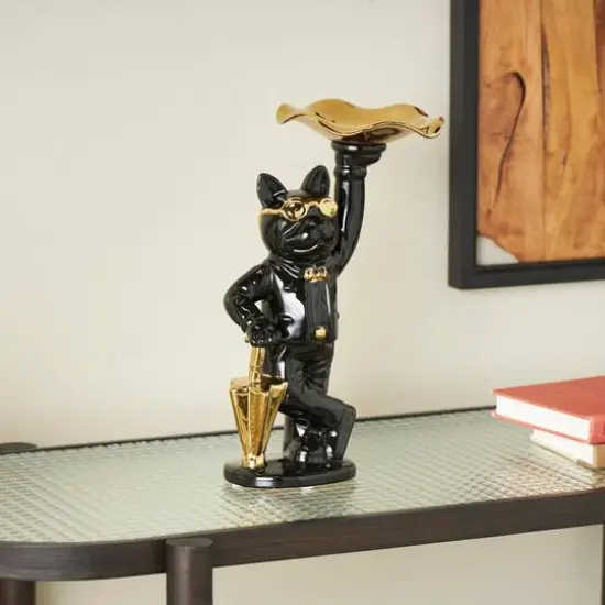 13.25" Black Ceramic Bulldog with Golden Accents Sculpture D&eacute;cor {3}