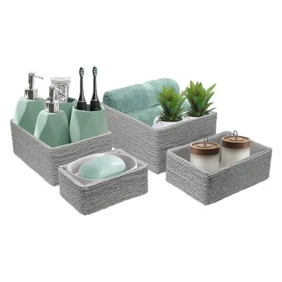 Sorbus 4-Piece Woven Rope Basket Set Gray {4}