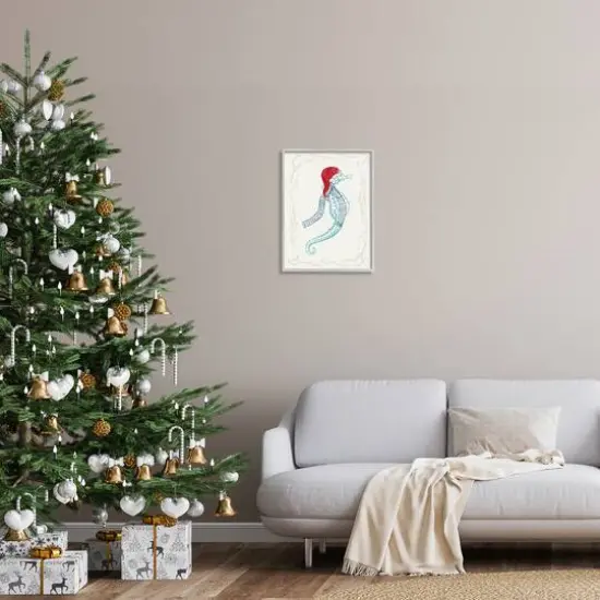 Stupell Industries Coastal Christmas Seahorse Santa Framed Giclee Art Gray {3}