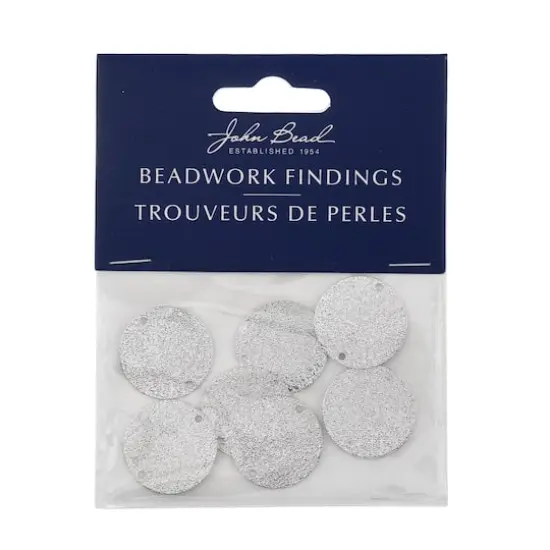 John Bead Silver Round Circle with 2 Holes Pendants, 8ct. {4}