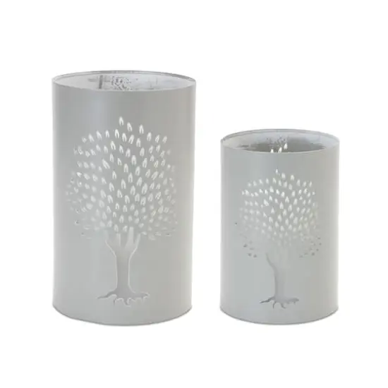 Gray Punched Tree Metal Candle Holder Set {1}