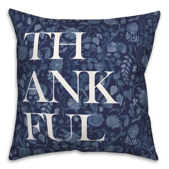 Blue Thankful Floral Pillow {1}