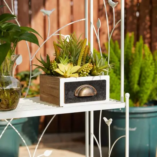 Glitzhome&reg; Rectangular 3-Tiered Metal Shelf Planter Stand White {8}