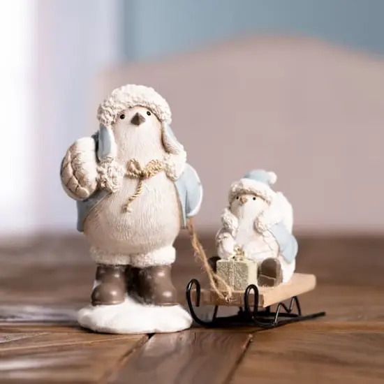 Winter Bird with Sled Figurine Set {3}