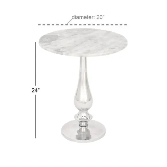 2ft. White Marble and Aluminum Traditional Accent Table {7}