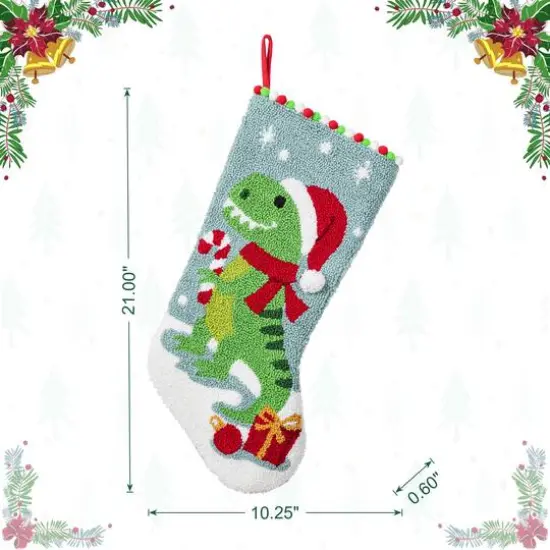 Glitzhome&reg; 21"L Hooked Christmas Dinosaur Stocking {8}