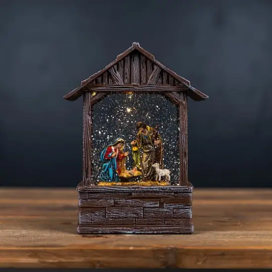 8.25" LED Snow Globe Nativity Barn {3}