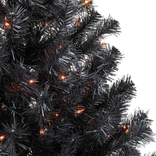 4ft. Pre-Lit Black Noble Spruce Artificial Halloween Tree, Orange Lights {4}