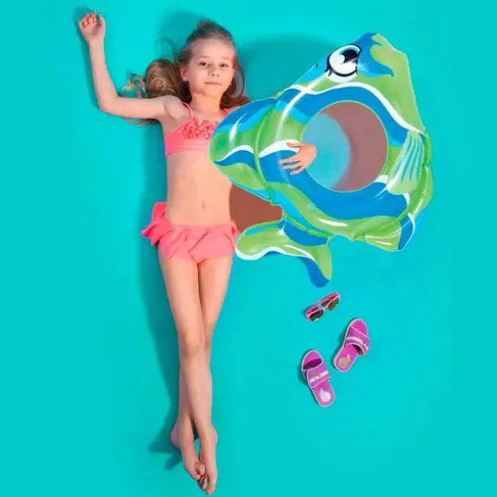 31" Green & Blue Fish Inflatable Pool Ring Tube Float {3}