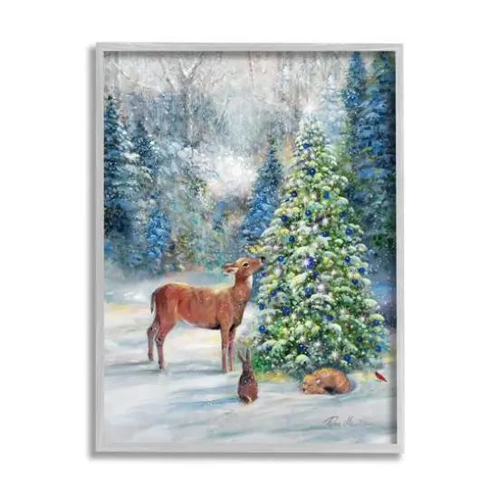 Stupell Industries Winter Woodland Animals Tree Framed Giclee Art Gray {1}