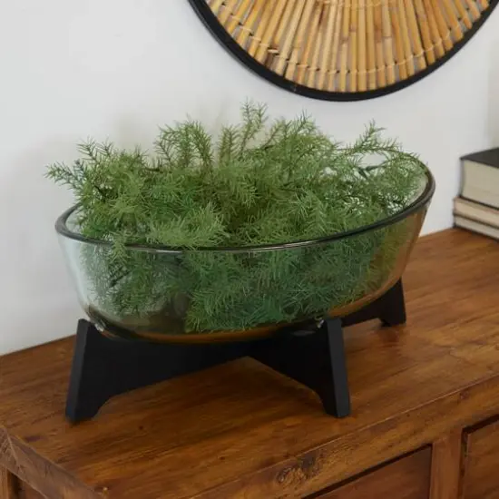 18" Clear Glass Kitchen Serving Bowl with Black Wooden Base {3}