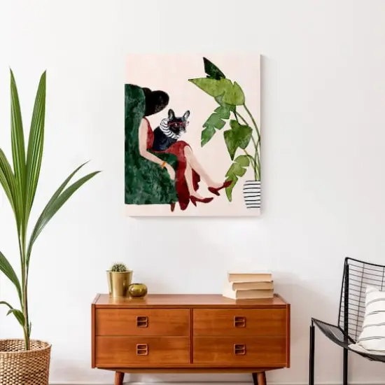 Sophisticated Dog & Woman 2 Canvas Wall Art {5}