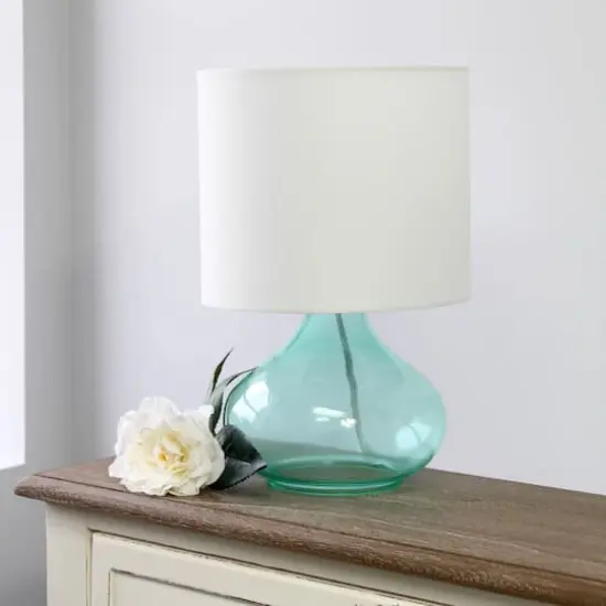 Simple Designs&trade; 14" Glass Raindrop Table Lamp with White Shade Aqua with White Shade {5}
