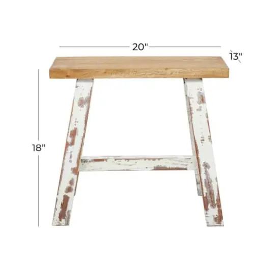 Brown & White Wood Farmhouse Bench {8}