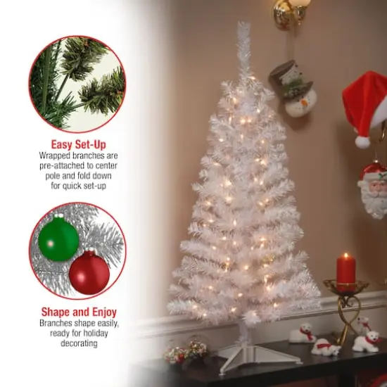 4ft. Pre-Lit White Iridescent Tinsel Artificial Christmas Tree, Clear Lights {7}