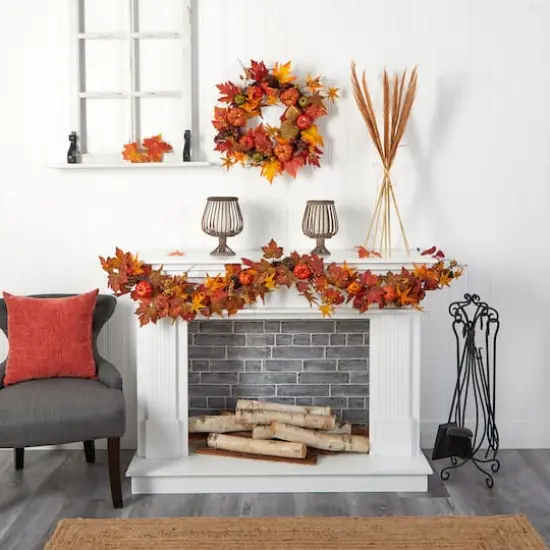 6ft. Autumn Maple Leaf, Pumpkin, Gourd & Berry Fall Garland {3}