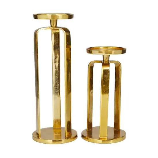 Set of 2 Gold Aluminum Modern Candle Holder, 14" x 5" x 5" {6}