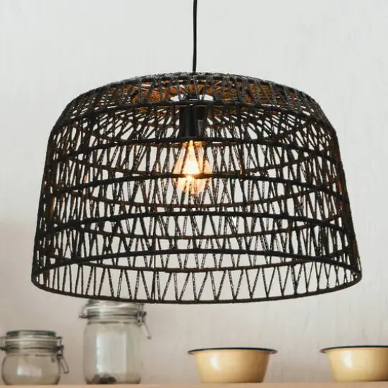 Hello Honey&reg; 19.5" Charcoal Gray Woven Pendant Lamp {4}