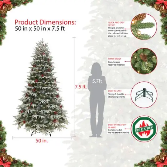 7.5ft. Pre-Lit Flocked Halifax Fir Artificial Christmas Tree, Clear Lights {6}