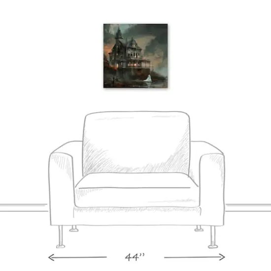 Haunted Lakeside Mansion 16" x 16" Canvas Wall Art {4}