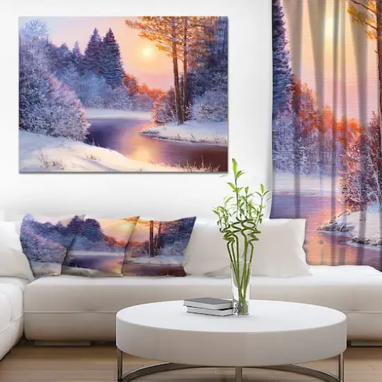 Designart Christmas Forest with River Landscapes Canvas Art {5}