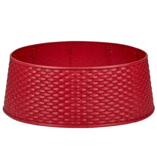 21" Red Rattan Pattern Medium Christmas Tree Collar {1}
