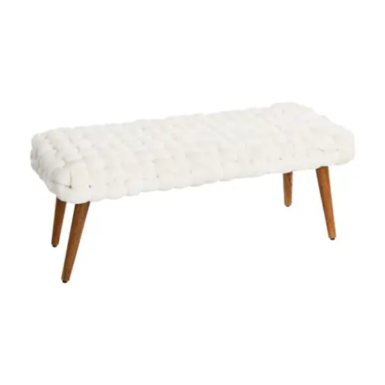 Hello Honey&reg; Cream Chunky Woven Velvet Entryway Bench {1}