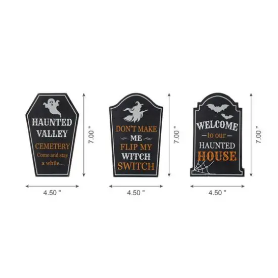 Glitzhome&reg; 7" Tombstone Halloween Table Sign Set {4}
