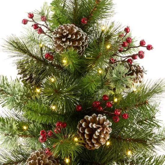 2ft. Pre-Lit Iced Berry Pine Burlap Artificial Tree in Burlap Sack, Warm White LED Lights {4}