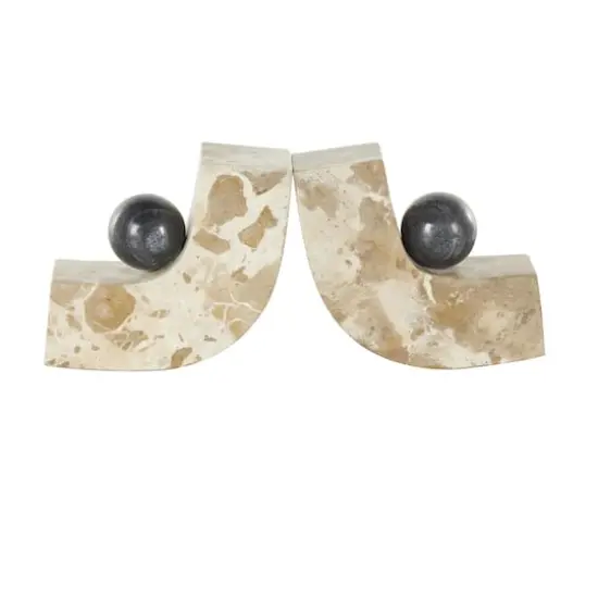 5" Brown Marble Arched Curved Bookends with Black Orbs, 2ct {1}