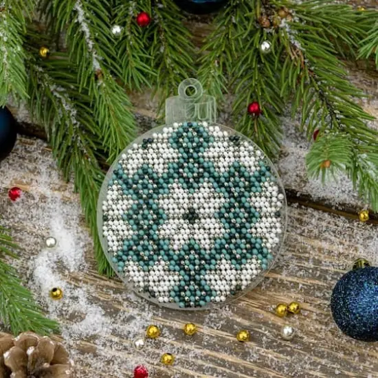 Wonderland Crafts Blue & Green Plaid Ball Ornament Bead Embroidery on Plastic Kit {3}