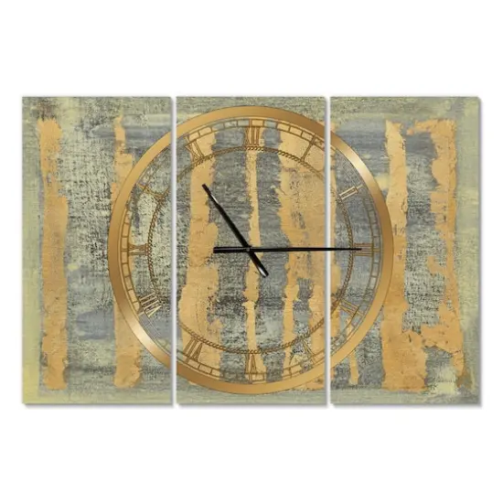 Designart Glam Metallic Form IV Modern 3 Panel Wall Clock {1}