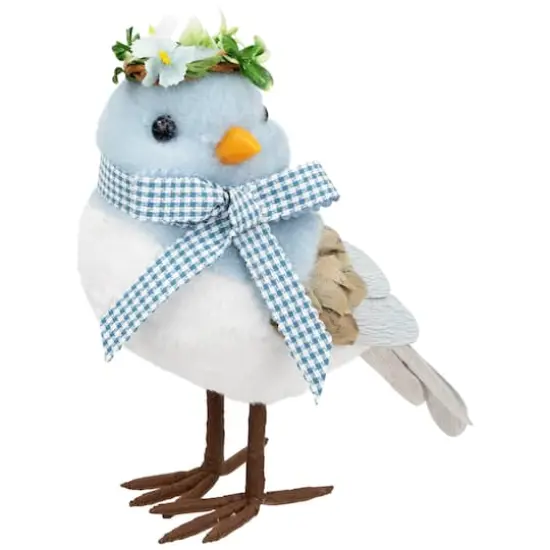 7.25" Blue Plush Easter Bluebird Accent with Gingham Bow {5}