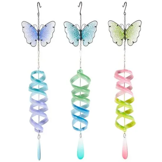 26.5" Multicolor Butterfly Swirl Metal Wind Spinner Windchime Set {1}