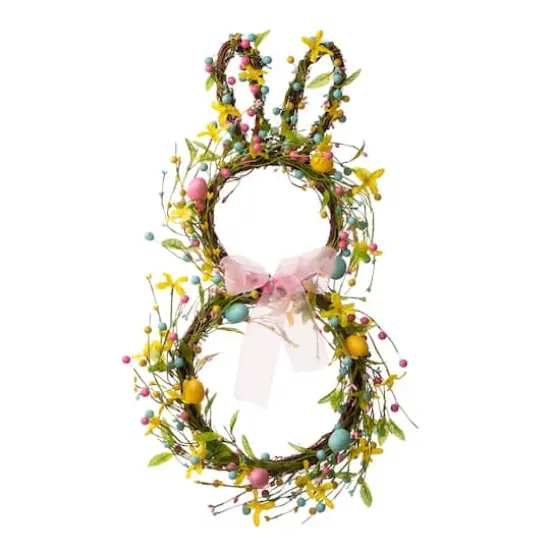 Glitzhome&reg; 25" Easter Bunny Shaped Wreath with Eggs & Satin Ribbon Bow {1}