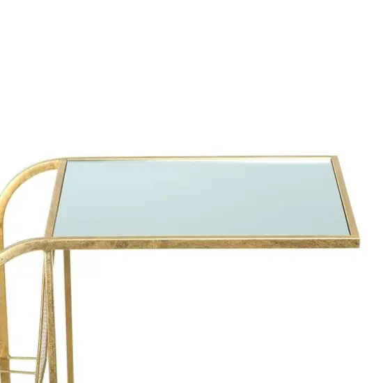 Hello Honey&reg; 28'' Gold Metal Side Table with Magazine Rack and Glass Top {7}