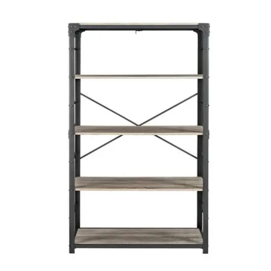 Walker Edison 64" Driftwood Angle Iron Industrial Bookcase {4}