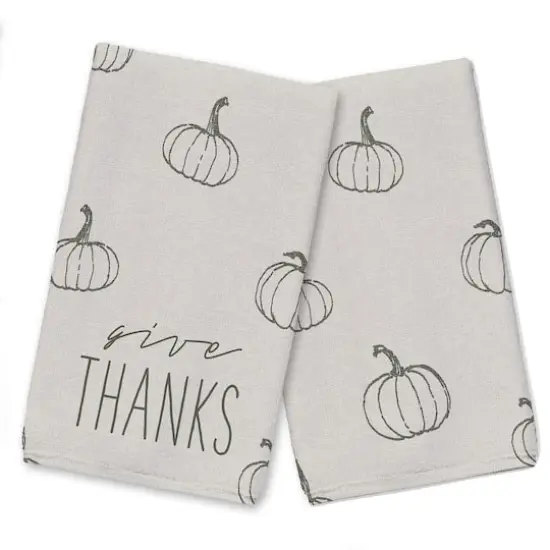 Give Thanks Gray Pumpkin Tea Towel Set {1}