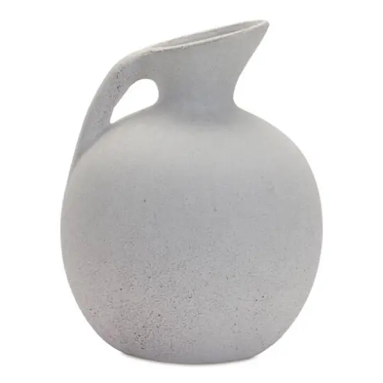 9.5" White Modern Clay Pitcher Vase {1}