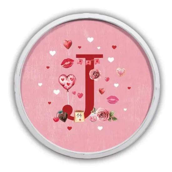 20" Valentine Things White Framed Round Monogram Print J {1}