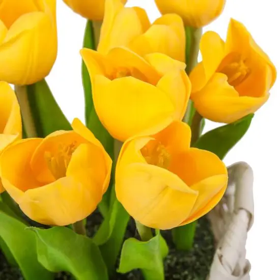 10" Tulip Bouquet in White Basket Bright Yellow {5}