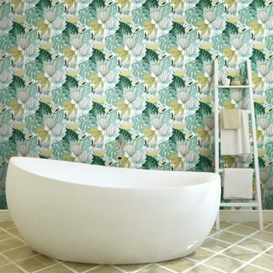 RoomMates Retro Tropical Leaves Peel & Stick Wallpaper Teal and Yellow {5}