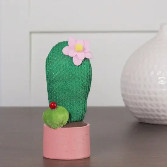 7.5" Plush Green Cactus in Pink Pot Decoration {4}