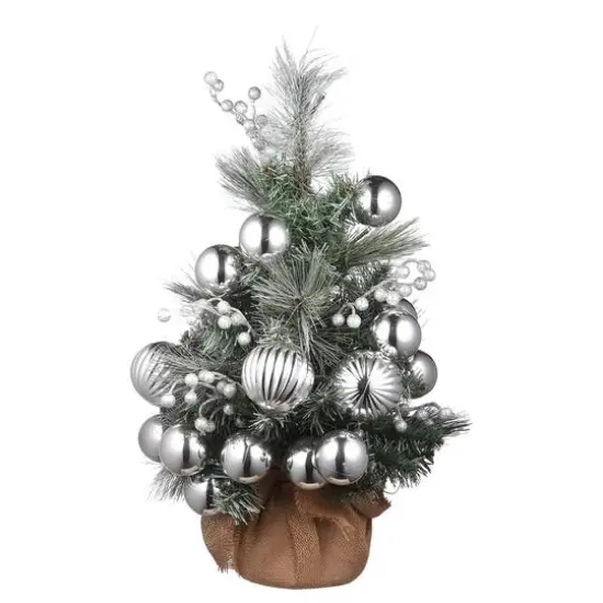2ft. Pre-Lit Frosted Silver Pine Artificial Christmas Tree, Warm White LED Lights {7}