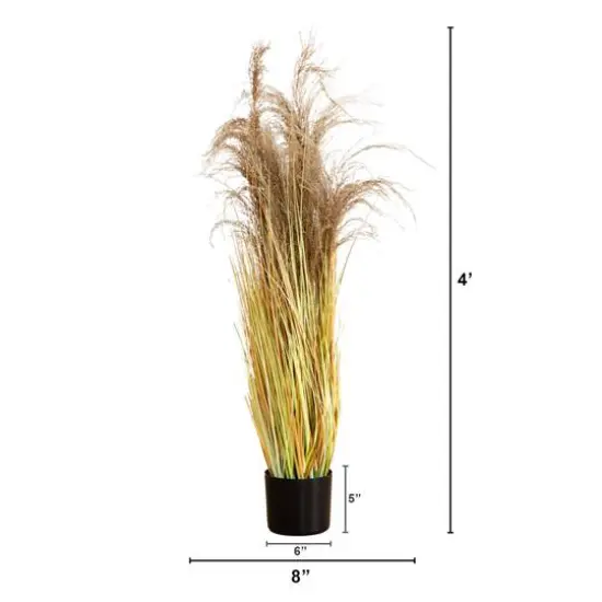4ft. Golden Yellow, Green & Brown Potted Artificial Pampas Grass {7}
