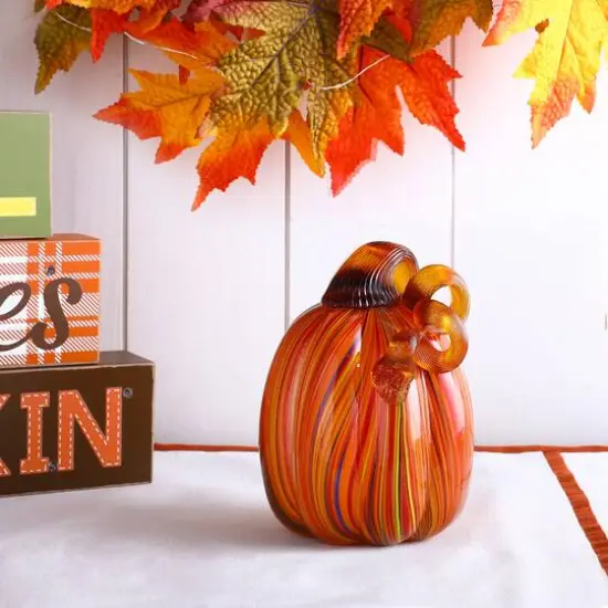 Glitzhome&reg; Multi Striped Glass Pumpkin & Gourd Set {6}